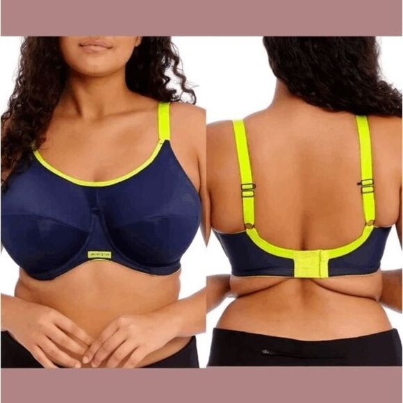 Elomi Plus Size Women's Energise Full Figure Sports Bra in Navy and Neon size 46 - Picture 1 of 6